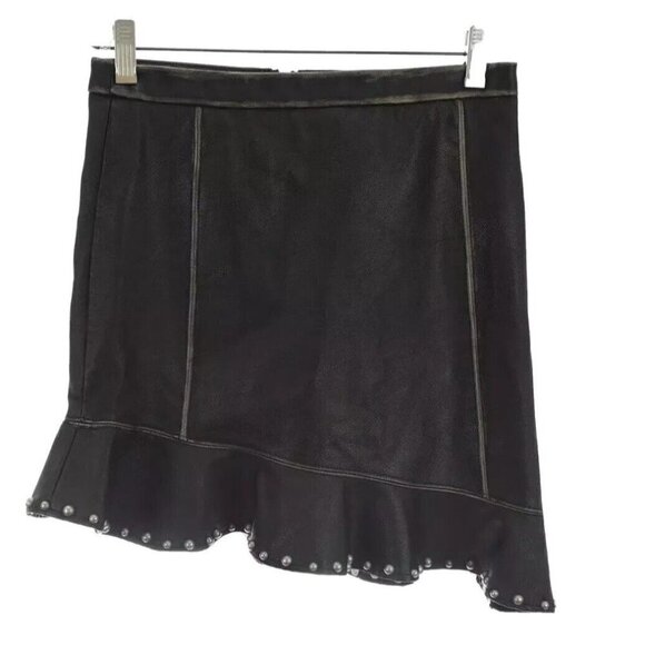 Zara Basic Studded Asymmetrical Ruffle Faux Leather Mini Skirt Vtg Moto Sz XS - Picture 1 of 7